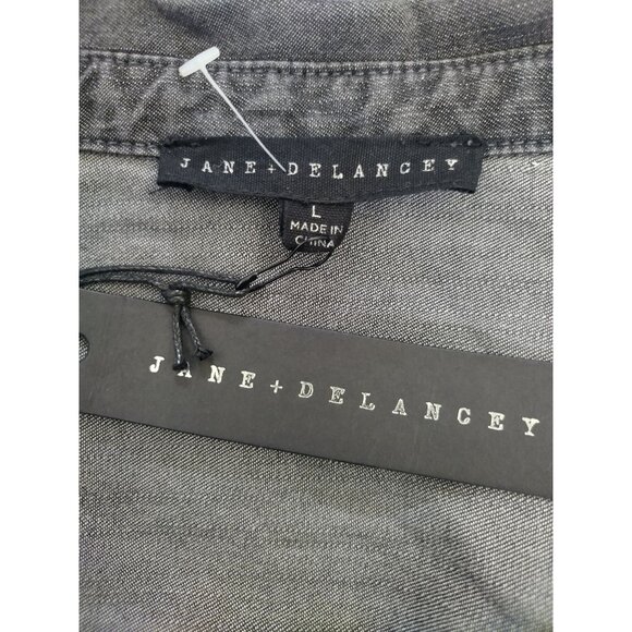 Jane + Delancey Womens Dark Gray Lyocell Button-Up Shirt With Chest Pockets (L) - Picture 3 of 8